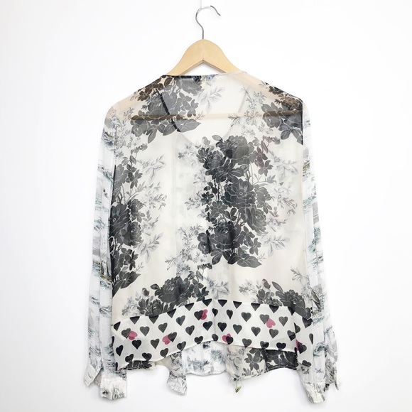 LEIFNOTES by Anthropologie Queen of spades sheer mixed media button down blouse - Picture 6 of 11